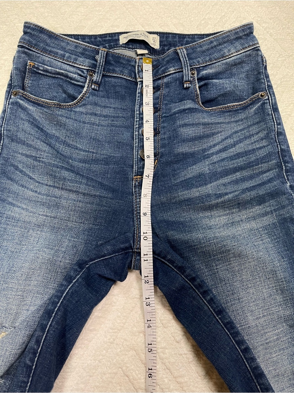 Abercrombie & Fitch Curvy High Rise Distressed Skinny Blue Jeans Size 27 Short - Picture 12 of 14